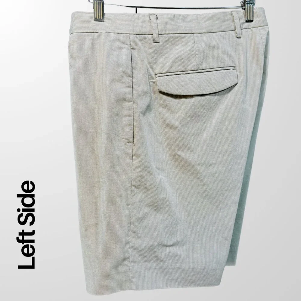 Theory Men's Pinstripe Flat Front Shorts in Beige - 33